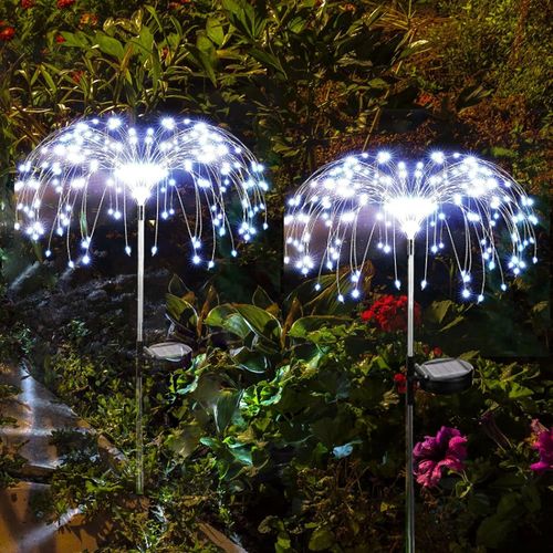 Kal-Lampe Solaire Exterieur Jardin, 120 Led Lumières De Feu D'artifice Solaire 40 Fils De Cuivre Guirlande Lumineuse Diy Pour Fête Patio Lawn Backyard Party Décor¿Blanc Froid¿