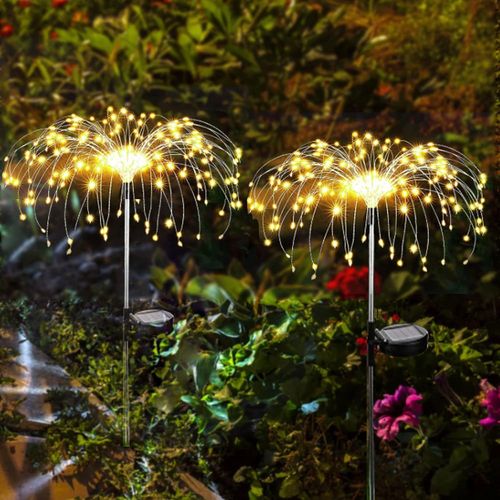 Kal-Lampe Solaire Exterieur Jardin, 120 Led Lumières De Feu D'artifice Solaire 40 Fils De Cuivre Guirlande Lumineuse Diy Pour Parterre De Fleurs Fête Walkway Patio Lawn Backyard Party Décor¿Blanc Cha