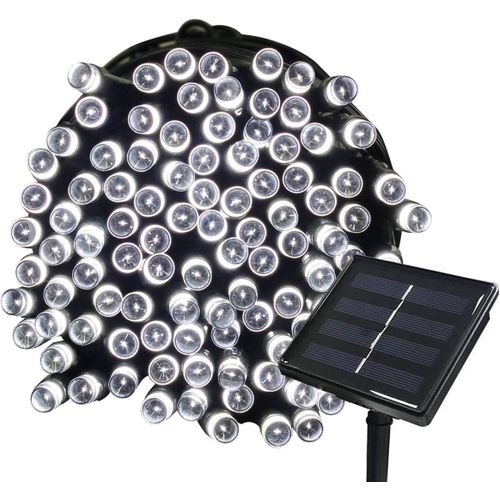 Kal-22m Guirlande Solaire 200 Led 8 Jeux De Lumière Guirlande Lumineuse Idéal Pour La Décoration De Jardin Gazebo Patio Cour Clôture Extérieur (Blanc)