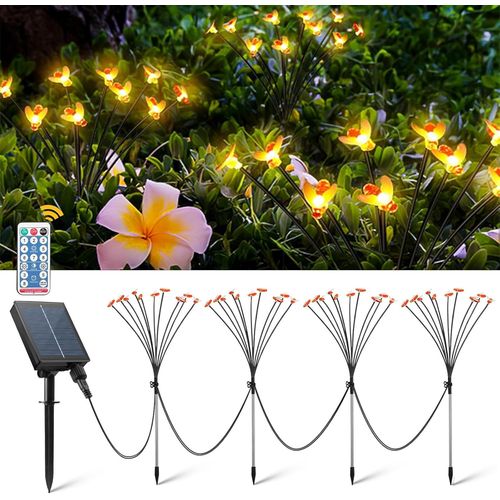 Kal-Lot De 4 Lampes De Jardin Solaires Extérieur, 8 Modes D'éclairage Et Luminosité Réglable Guirlande Lumineuse Solaire De Jardin Étanche Pour Décoration De Jardin (Lumière Chaude)