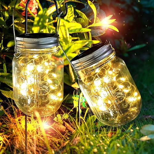 Kal-Lampe Solaire Exterieur, Lot De 2 Lanternes Solaires De Jardin 20 Led En Verre Étanche Pour L'extérieur - Décoration De Jardin - Pour Mariage, Fête, Mur, Table, Arbre, Noel(Blanc Chaud)