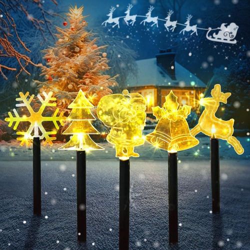Kal-Lot De 5 Piquets De Jardin Led - Éclairage De Noël Extérieur En Acrylique - Lampes De Jardin - Bâtons Lumineux Led - Éclairage De Noël Pour L'extérieur - Fonctionne Avec Piles (Blanc Chaud)