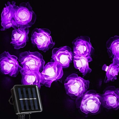 Kal-Guirlande Lumineuse Solaire, 50 Led Fleur Rose Étanche Eclairage D'ambiance Exterieur, Lumières Décorative Pour Patio Jardin Mariage Noël Fête (Violet)