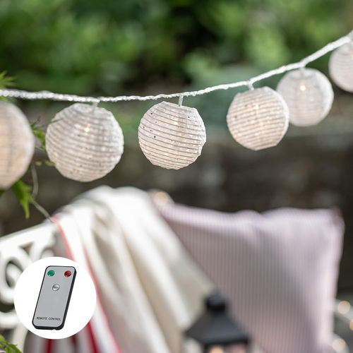 KAL-Guirlande Lumineuse Raccordable À 20 Lampions Blancs Avec Led Blanc Chaud Décoration D'Été Pour L'Intérieur Et L'Extérieur