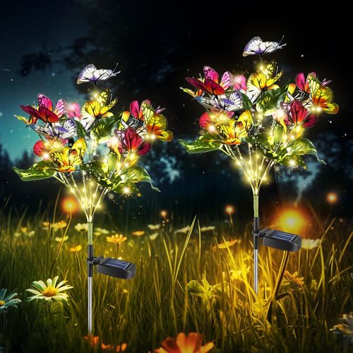 Kal-Lot De 2 Lampes Solaires En Forme De Papillon Pour Jardin Et Terrasse, Étanchéité Ip55, Guirlande Lumineuse Solaire, Design Bouquet, Éclairage De Jardin Pour L'extérieur