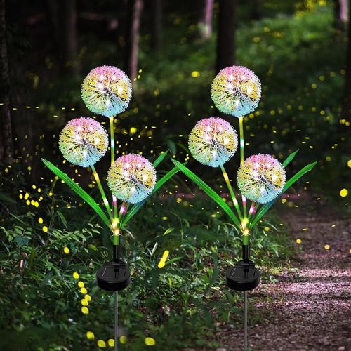 Kal-Lampes Solaires De Jardin, Led Solaires En Forme De Pissenlit Décoratives, Fleurs Solaires Avec Guirlande Multicolore, Étanche, Éclairage De Chemin Pour Patio, Pelouse, Décoration De Noël
