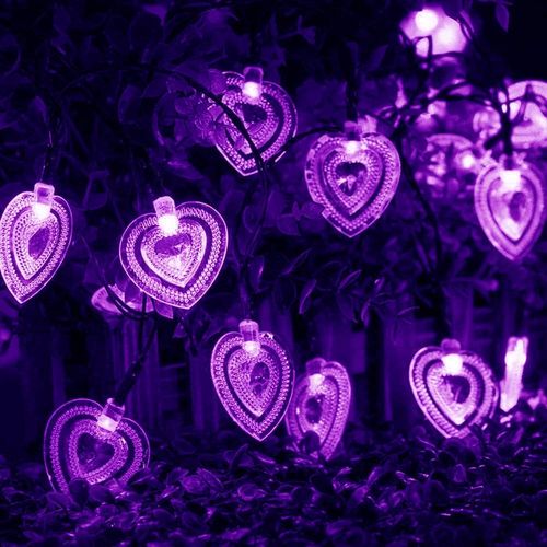 Kal-Guirlandes Solaires De Coeur Extérieure, Étanche 20led Coeurs Ambiance Solaire Guirlande Lumineuse Decorative Pour Maison Jardin Noël Fête Mariage Valentin Éclairage Décoration (Violet)