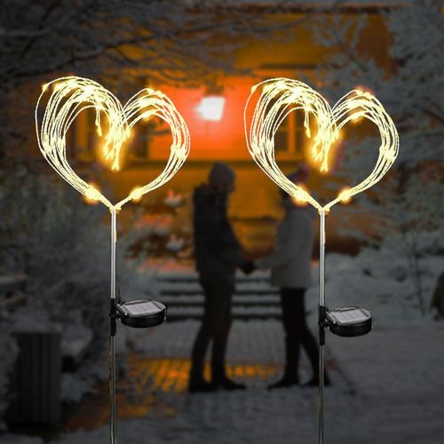 Kal-Lampes Solaire Exterieur Jardin 2 Paquet 120led Lumières Solaires De Feux D'artifice - 2 Modes Éclairage Solaire Jardin Décoration Pour L'extérieur, Jardin,Sapin,Mariage (Blanc Chaud)