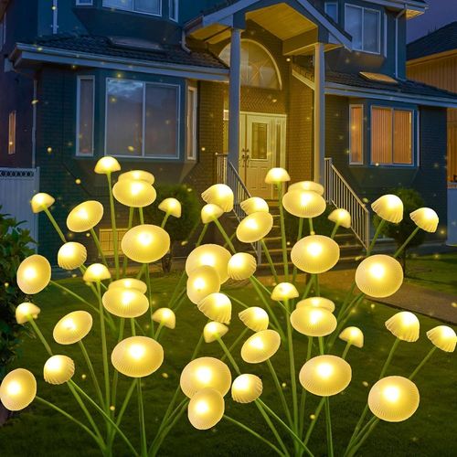 Kal-Lot De 2 Guirlandes Lumineuses Solaires Méduses - Pour L'extérieur - Champignon - Led - Lampe De Jardin Solaire Étanche - Pour Décoration De Jardin, Arbustes, Terrasse, Cour