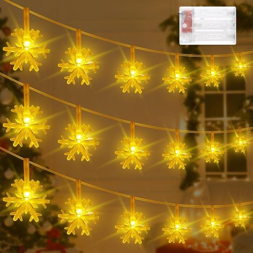 Kal-6m Christmas Snowflake Fairy Light String, Led Couleur Chaude Lampe Ambiance Lampe Décorative Lumière Pour Intérieur Extérieur Camping Jardin Décoration, Noël,Décoration De Fête D'anniversaire