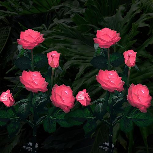 Kal-Lumière De Jardin Solaire, 2 Pcs Lumières Solaires Extérieures Fleur, Rose Lampe Solaire Exterieur Decorative, Led Éclairage Imperméable Avec 10 Roses Pour Pelouse, Noël, Balcon, Cour (Rose)