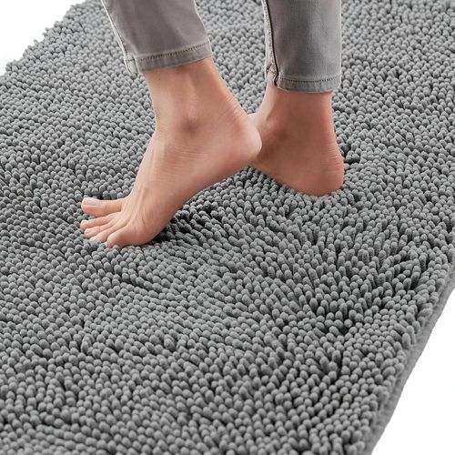 KAL-Tapis De Bain 50 X 80 Cm Extra Doux Et Double Moelleux, Antidérapant, Absorbant L'Eau, Séchage Rapide, Lavable En Machine, Pour Douche/Baignoire, Gris
