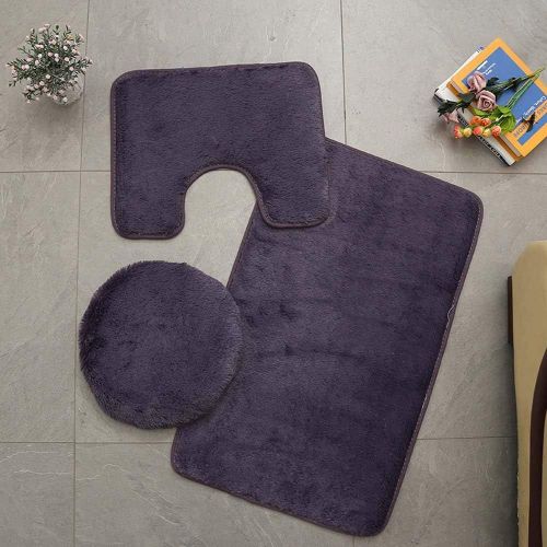 KAL-Tapis De Salle De Bains Couleur Pure 3Pcs Bath Mat Absorbant Doux Antidérapant Tapis & Couvercle Toilette Couvercle Set Lavable (Violet Gris)
