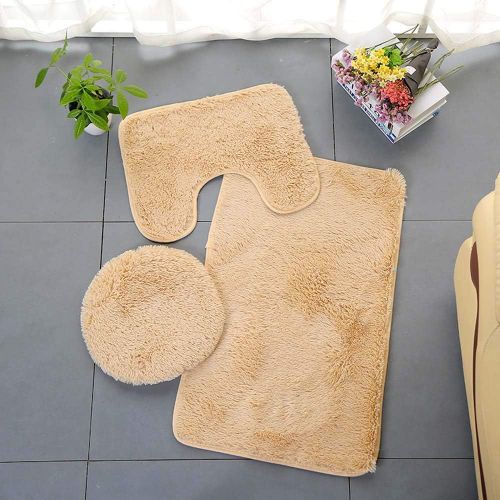 KAL-Tapis De Salle De Bains Couleur Pure 3Pcs Bath Mat Absorbant Doux Antidérapant Tapis & Couvercle Toilette Couvercle Set Lavable (Kaki)