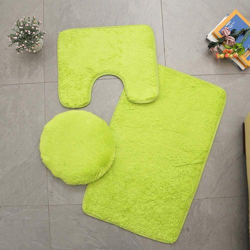KAL-Tapis De Salle De Bains Couleur Pure 3Pcs Bath Mat Absorbant Doux Antidérapant Tapis & Couvercle Toilette Couvercle Set Lavable (Vert)