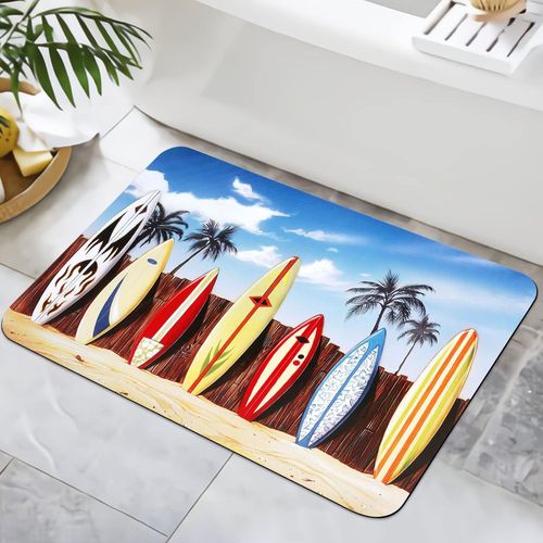 KAL-Tapis De Bain Antidérapant 40 X 60 Cm - En Microfibre - Séchage Rapide - Pour Baignoire, Douche, Maison, Salle De Bain, Avec Planche De Surf