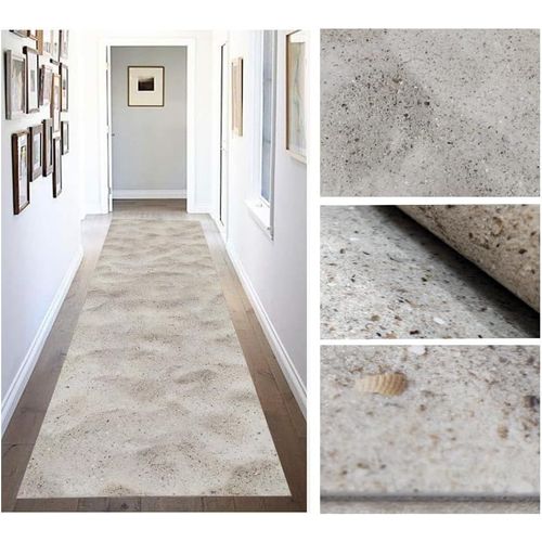 Kal-Tapis Vinyle Pvc Au Design Numérique Sable Marin Pour Salon, Cuisine, Salon, Entrée, Salle De Bains Ou Chambres Avec Envers Pvc Antidérapant Et Facile À Laver, Tons Beiges.