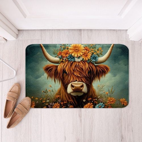 KAL-Tapis De Bain À Motif Vache Des Highlands 40,6 X 61 Cm Pour Enfants, Garçons, Filles, Adolescents, Décoration Animale De Ferme, Tapis De Bain Pour Douche, Baignoire, Bétail Des Highlands
