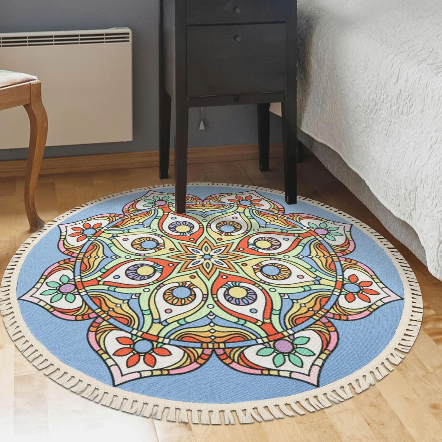 Kal-Tapis Rond Pour Chambre À Coucher, Salon, Tapis Antidérapant Et Lavable En Machine, Pour Chambre À Coucher, Chambre D'enfant, Cuisine, 60 Cm, Café 297060