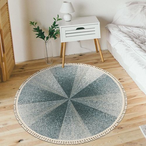 Kal-Tapis Rond À Poils Courts Lavable En Machine Avec Pompons Antidérapants Pour Salon, Chambre À Coucher, Couloir, Entrée, Buanderie, Décoration D'intérieur - 60 Cm - 293060