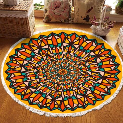 KAL-Rugs 296060 Tapis Rond Motif Mandala Bleu Sarcelle Et Orange 60 Cm Ne Perd Pas Ses Poils Facile D'Entretien Idéal Pour Les Zones À Forte Circulation Dans Le Salon, La Chambre À Coucher, La Cuisin
