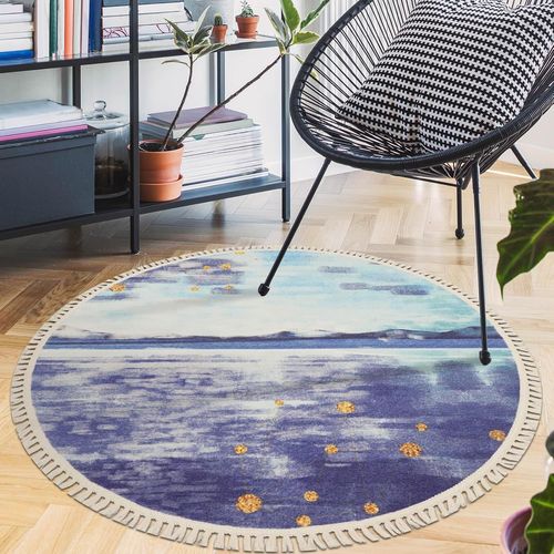 Kal-Tapis Rond Bleu 0,6 M - Ne Perd Pas Ses Poils - Pour Salle À Manger, Salon, Chambre À Coucher - Lavable - Pour Salon, Chambre D'enfant, Entrée, Chambre À Coucher, Bureau - 60 Cm - 303060