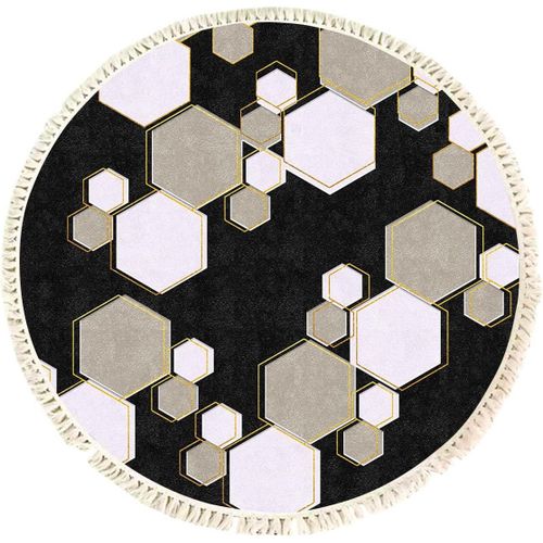 Kal-Tapis Rond Hexagonal Lavable Pour Chambre À Coucher - 60 Cm - Tapis Rond Doux Et Antidérapant Pour Chambre À Coucher - Moquette Vintage Ultra Fine Pour Entrée, Cuisine, Buanderie, Salle De