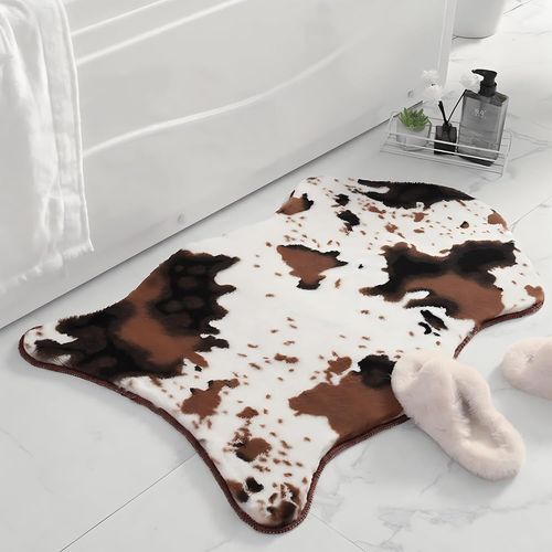 KAL-Tapis De Bain En Fourrure Synthétique De Lapin - Antidérapant - Absorbant L'Eau - Microfibre Douce Et Moelleuse - Marron - 60 X 90 Cm