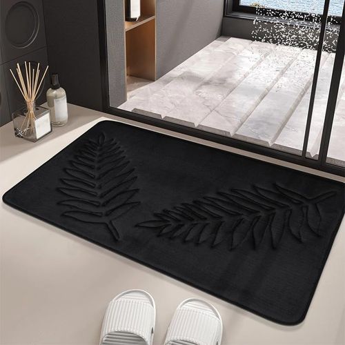 KAL-Tapis De Bain Artistique En Flanelle Douce En Flanelle Polaire Épaisse Pour Salle De Bain, Baignoire, Douche Absorbant Et À Séchage Rapide (Noir, 40 X 60 Cm)