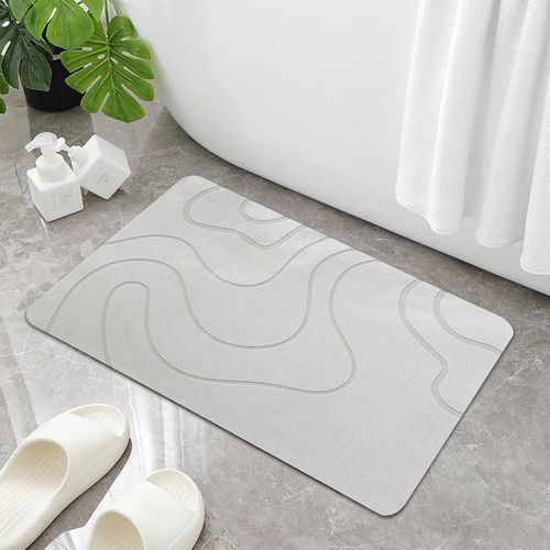 KAL-Tapis De Bain Antidérapan, Tapis Salle De Bain Diatomite Tapis Douche Séchage Rapide, 50X80Cm Gris Clair