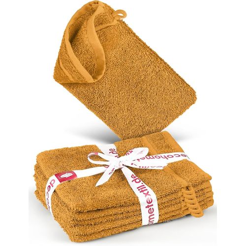 KAL-Decohometextil - Lot De 6 Serviettes De Toilette Moutarde En 100 % Coton De Qualité Supérieure - Douces Et Absorbantes