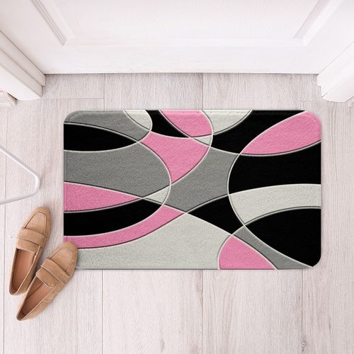 KAL-Tapis De Bain Pour Salle De Bain, Rose, Gris, Noir, Pour Salle De Bain, Douche, Baignoire, Tapis De Salle De Bain Rétro Pour Enfants, Motif Géométrique Abstrait, Accessoires De Salle De