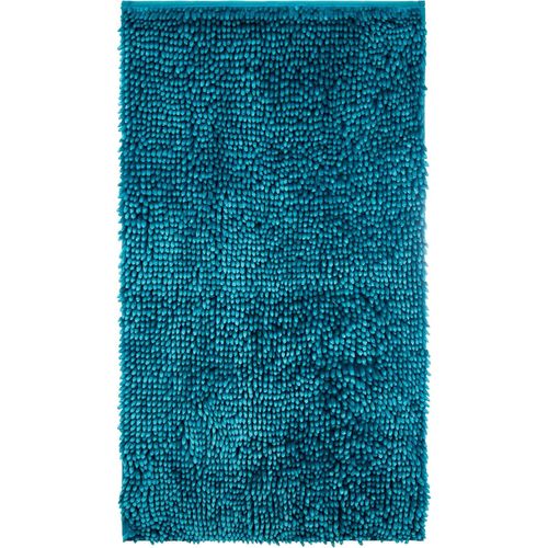 KAL-Tapis De Bain En Chenille De Luxe Env. 50 X 90 Cm - Style Shaggy - Bleu Enameblue