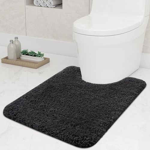 KAL-Tapis De Toilette Antidérapant Doux Avec Découpe 51 X 61 Cm, Absorbant Et Lavable, Pour Toilettes, Gris Foncé