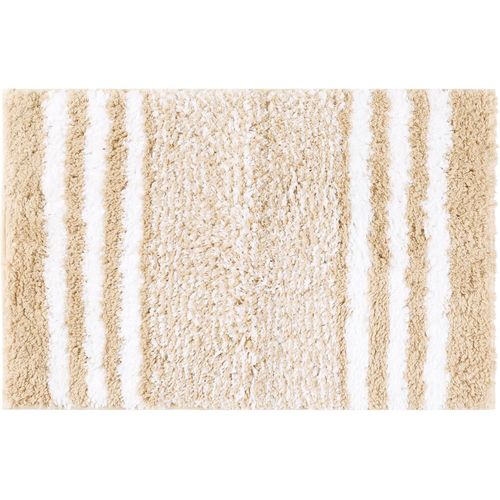 KAL-Tapis De Salle De Bain Extra Doux Et Absorbant, En Microfibre Moelleuse À Rayures, Antidérapant, Lavage Et Séchage En Machine, Pour Sol De Salle De Bain, 40,6 X 61 Cm, Beige