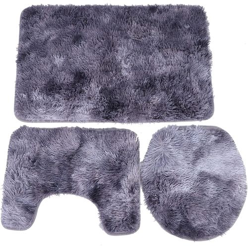 KAL-Lot De 3 Tapis Pour Salle De Bains Et Wc Wc Tapis Shag Tapis De Toilette Antidérapant Tapis De Toilette Couvercle De Toilette Lavable Mat(Violet)