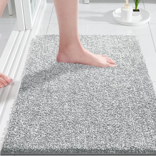 KAL-Tapis De Bain Antidérapant Extra Doux Et Confortable Absorbant L'Eau, Épais Et Lavable En Machine, Pour Douche Et Baignoire, Vert Et Blanc, 43 X 61 Cm