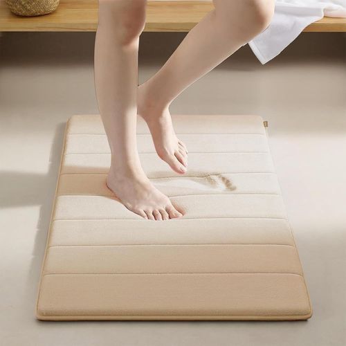 KAL-50X80Cm Tapis De Bain En Mousse À Mémoire De Forme, Tapis De Bain Absorbant, Lavable En Machine (Beige)