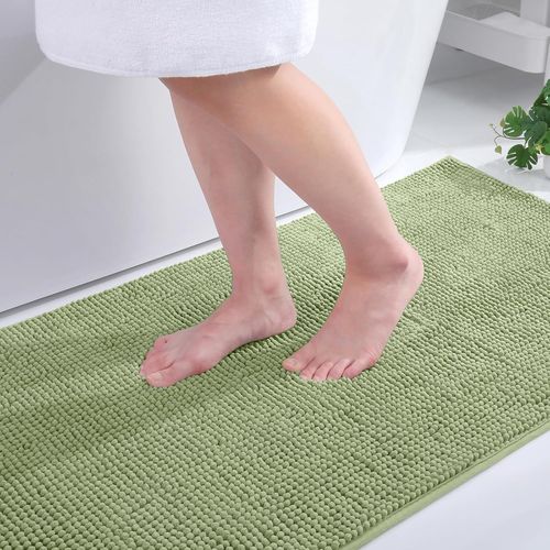 KAL-Tapis De Bain En Chenille - Antidérapant - Doux Et Absorbant - Lavable - 40 X 60 Cm - Vert Sauge