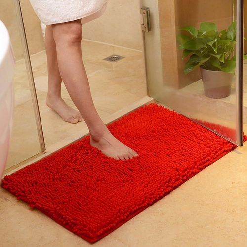 Kal-Soft Shag Tapis De Bain Tapis Cuisine Porte Pieds De Porte Tapis Antidérapant Bande Absorbant Paillasson Tapis De Bain Douche Shaggy Tapis - 60 X 90 Cm, Rouge