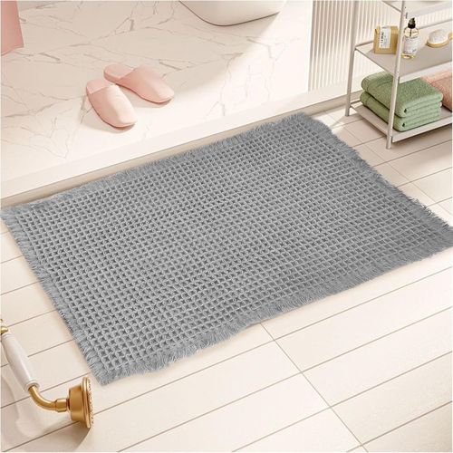 Kal-Tapis De Bain Gaufré Super Absorbant, Antidérapant, Lavable En Machine, Tapis De Bain Avec Envers En Caoutchouc Pour Salon, Salle De Bain, 46 X 77 Cm, Gris