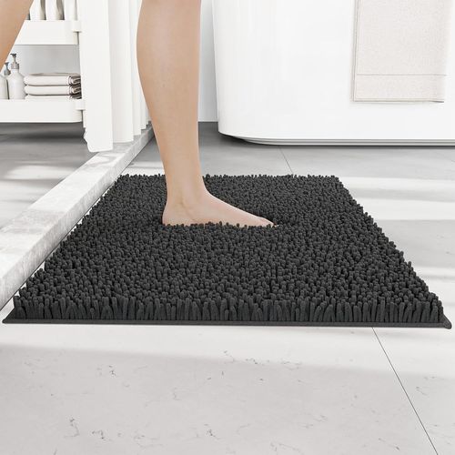 KAL-Tapis De Bain En Chenille Antidérapant Et Anti-Moisissure - 50 X 80 Cm - Tapis De Bain Shaggy Absorbant - Pour La Salle De Bain (Gris Foncé)