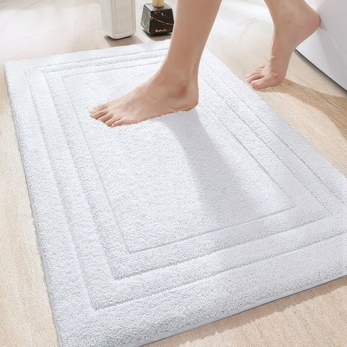 KAL-Tapis Salle De Bain Antiderapant 40 X 60 Cm, Microfibre Moelleux Et Absorbante, Doux Et Confortable, Lavable En Machine, Pour Douche, Baignoire, Toilettes, Blanc
