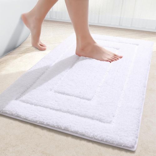KAL-Tapis De Bain En Microfibre Antidérapant Et Lavable - Doux - Absorbant L'Eau - 40 X 60 Cm - Blanc