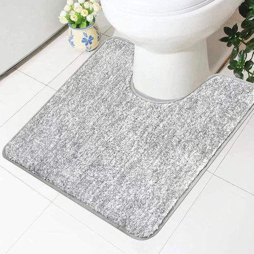 KAL-Tapis De Toilette Antidérapant Super Absorbant En Forme De U - Lavable - Gris