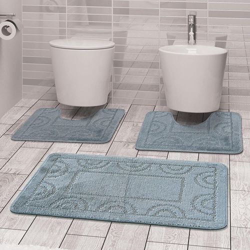 Kal-, Nicole Tapis De Bain, Ensemble Complet 3 Pièces, Séchage Rapide, Fond Antidérapant En Latex, Couleur Unie, Dessous De Douche Et Baignoire, Pour Wc Et Bidet, Lavable En Machine, Gris