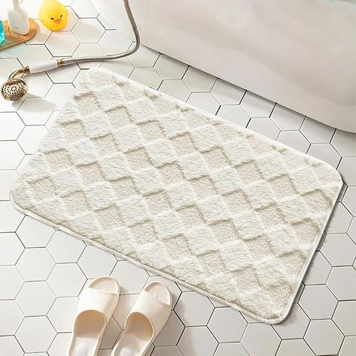 KAL-Tapis De Bain Blanc, Antiderapant En Absorbant, Lavable En Machine, Flocage Tapis Salle De Bain, Pour Salle De Bains, Douche, Baignoire, 50 X 80 Cm