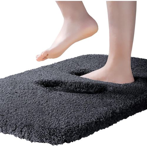 KAL-Tapis De Bain Extra Epais Tapis Salle De Bain Antidérapant Tapis Sortie De Douche Très Absorbant Tapis De Sol Salle De Bain Ultra Doux En Microfibre Lavable En Machine 40 X 60Cm,Noir