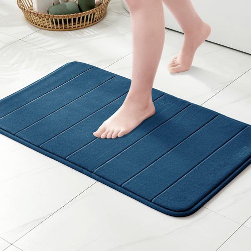KAL-Tapis De Bain Antidérapant En Mousse À Mémoire \U2013 Ultra Doux, Absorbant, Séchage Rapide, Lavable En Machine, Tapis De Salle De Bain Pour Douche, Baignoire \U2013 45X45 Cm Bleu Marine