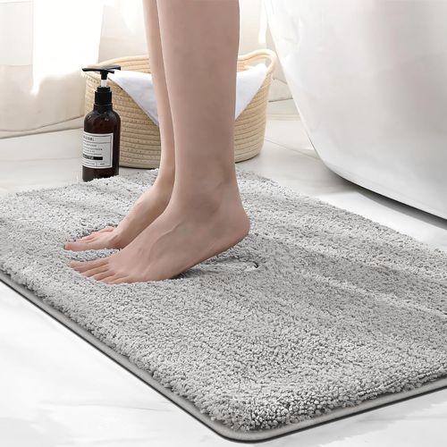 KAL-Tapis De Bain En Microfibre Super Absorbant De 2 Cm D'Épaisseur Gris Clair 50 X 80 Cm